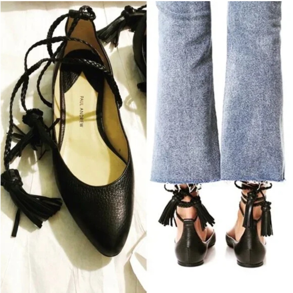 Paul Andrew Wrap Tassel Ballerina Flats Black Size 40